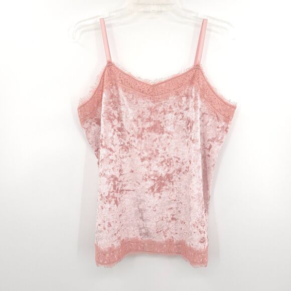 No Boundries Y2K cruched velvet lace trim tank top Size L pink stretch - Picture 1 of 8
